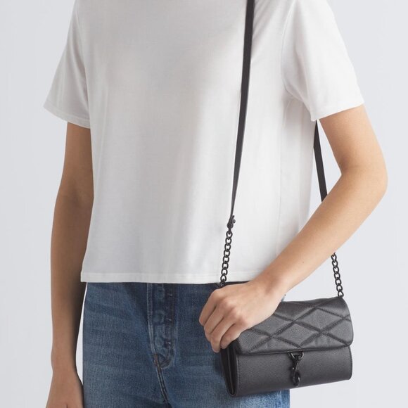 Rebecca Minkoff Edie Black Leather Wallet on a Chain Crossbody Bag - Picture 4 of 16